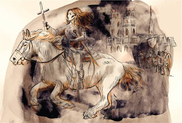 Jeanne Arc Ilustrasi Vektor Lukisan Tangan Stok Vektor