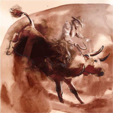 Rodeo. Bir elle çizilmiş örnek. Serbest çizim, boyama. Vektör