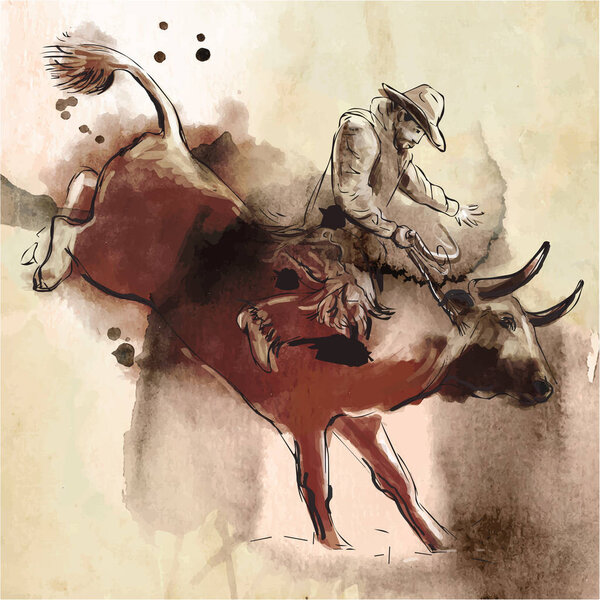 Родео. Ручная иллюстрация. Свободный рисунок, живопись. Вектор
