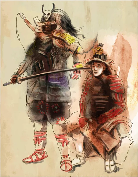 Samurai Illustrazione Disegnata Mano Disegno Mano Libera Pittura Vettore — Vettoriale Stock