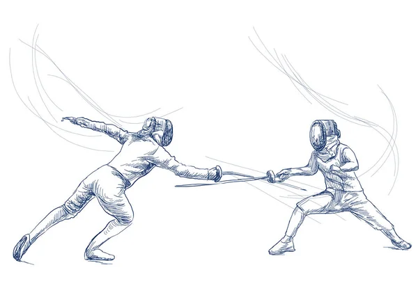 Fencing Competitivo Due Sportivi Atleti Una Partita Illustrazione Disegnata Mano — Foto Stock