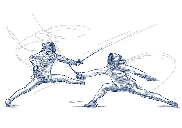 Fencing Competitivo Dos Deportistas Atletas Partido Una Ilustración Dibujada Mano — Foto de Stock