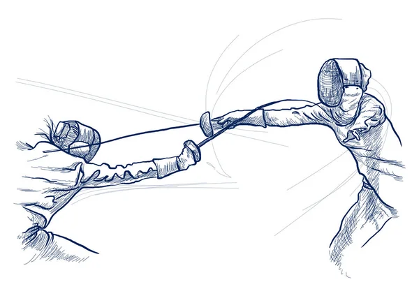 Fencing Competitivo Dos Deportistas Atletas Partido Una Ilustración Dibujada Mano —  Fotos de Stock