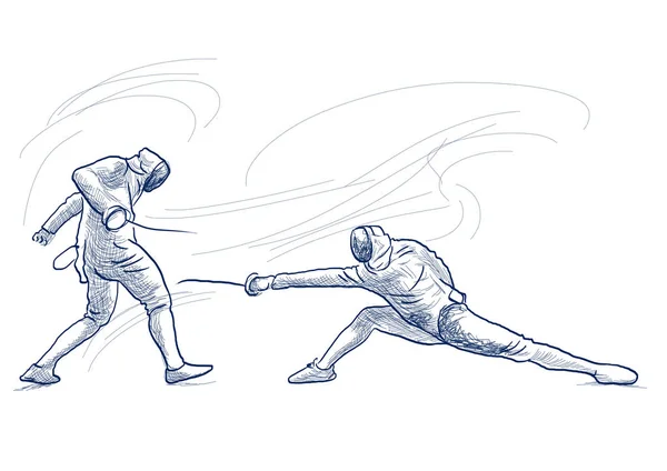 Konkurrenskraftiga Fäktning Två Sportmen Idrottare Match Handritad Illustration Frihand Skissa — Stockfoto