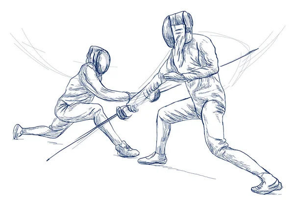 Fencing Competitivo Dos Deportistas Atletas Partido Una Ilustración Dibujada Mano — Foto de Stock