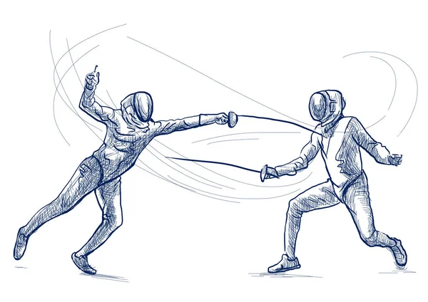 Konkurenční Oplocení Dva Sportovce Sportovci Zápase Ručně Kreslené Ilustrace Ruky — Stock fotografie