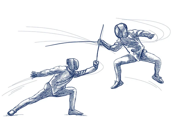 Fenciamento Competitivo Dois Desportistas Atletas Uma Partida Uma Ilustração Desenhada — Fotografia de Stock
