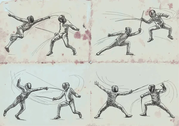 Fencing Compétitif Collecte Vectorielle Pack Deux Sportifs Des Athlètes Dans — Image vectorielle