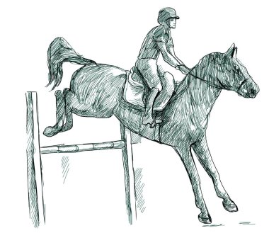 Göster atlama, el çizilmiş çizim. WHI üzerinde Line sanat tekniği