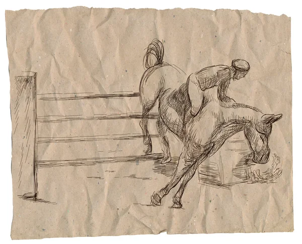 Hoppning, handritad illustration. Linje konst teknik. — Stockfoto