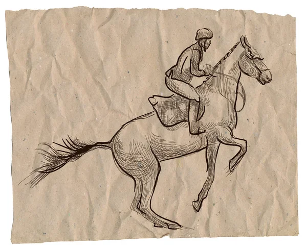 Show Jumping, hand drawn illustration. Line art technique. — Stock Photo, Image