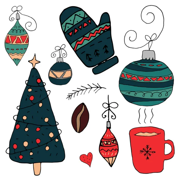 Objets Noël Style Dessiné Main Isolés Sur Fond Blanc Objets — Image vectorielle