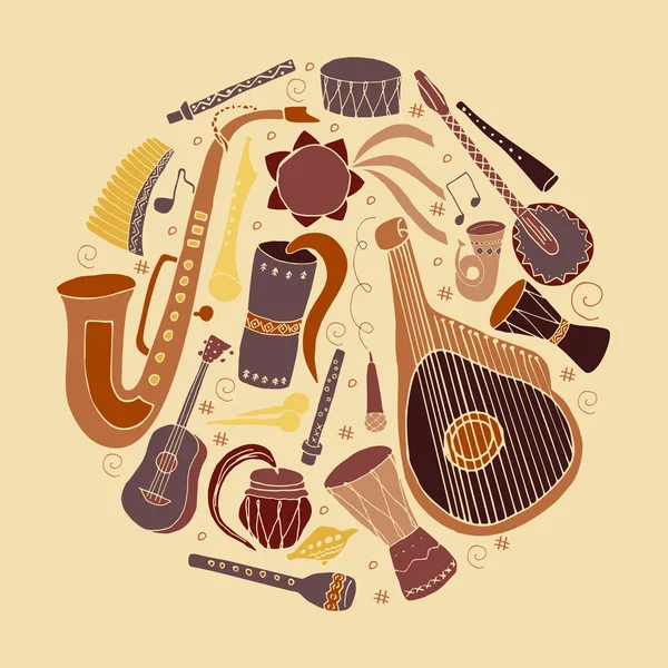 Ensemble Instruments Musique Traditionnels Slaves Ukrainiens Dessinés Main Cercle Tuyau — Image vectorielle