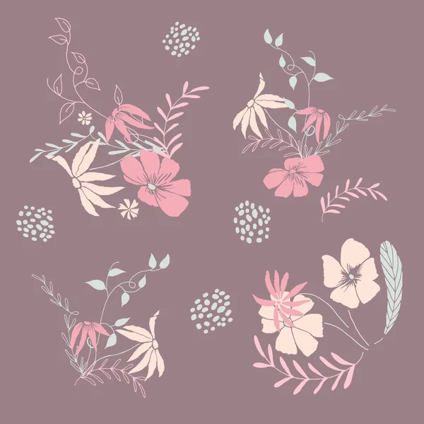 Florale Motieven Voor Ontwerp Vector Set Van Bloemen Bladeren — Stockvector