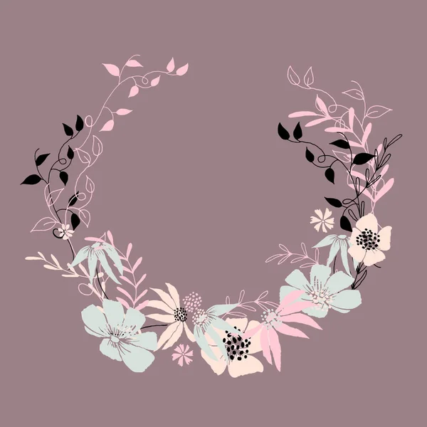 Floral Cirkelframe Met Bladeren Bloemen Vector Frame Sjabloon Voor Ontwerp — Stockvector