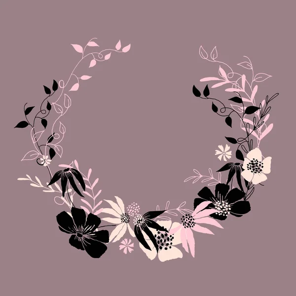 Floral Cirkelframe Met Bladeren Bloemen Vector Frame Sjabloon Voor Ontwerp — Stockvector