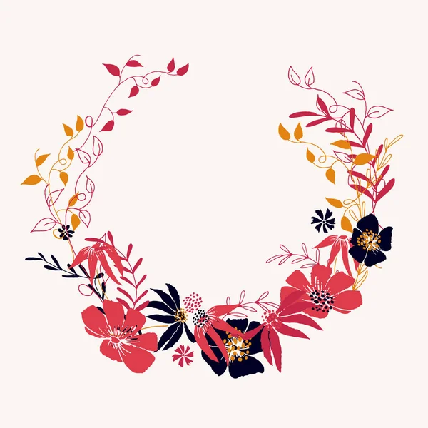 Floral Cirkelframe Met Bladeren Bloemen Vector Frame Sjabloon Voor Ontwerp — Stockvector