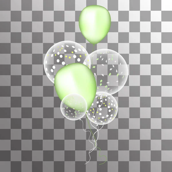 Ballons Vectoriels Blancs Avec Confettis Sur Fond Transparent — Image vectorielle