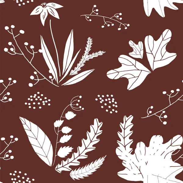 Vector Floral Seamless Pattern Hand Drawn Style Leaves Flowers — Stock Vector