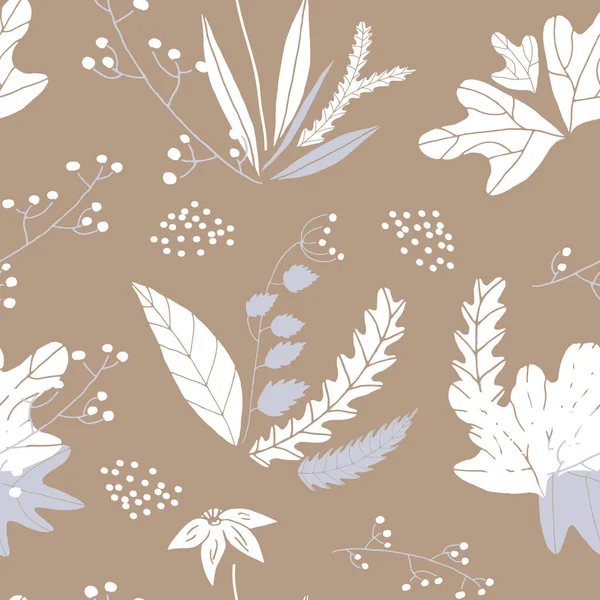 Vector Sömlös Blommönster Hand Dras Stil Blad Och Blommor — Stock vektor