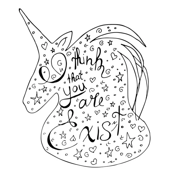 Siluet Unicorn Dengan Teks Inspirasional Saya Pikir Anda Ada Ilustrasi - Stok Vektor