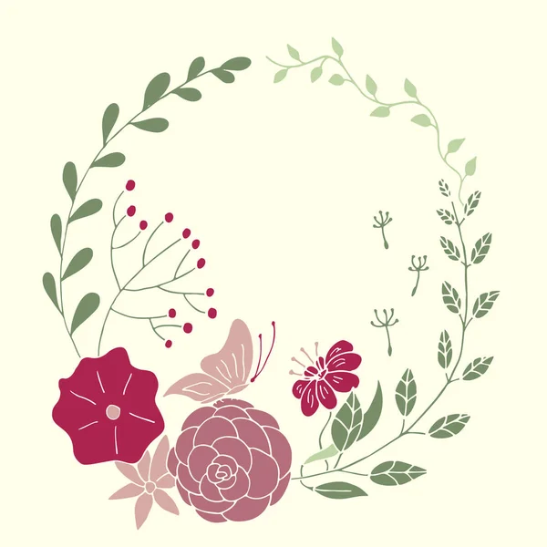 Vector Floral Schattige Krans Hand Getrokken Stijl Cirkelframe — Stockvector