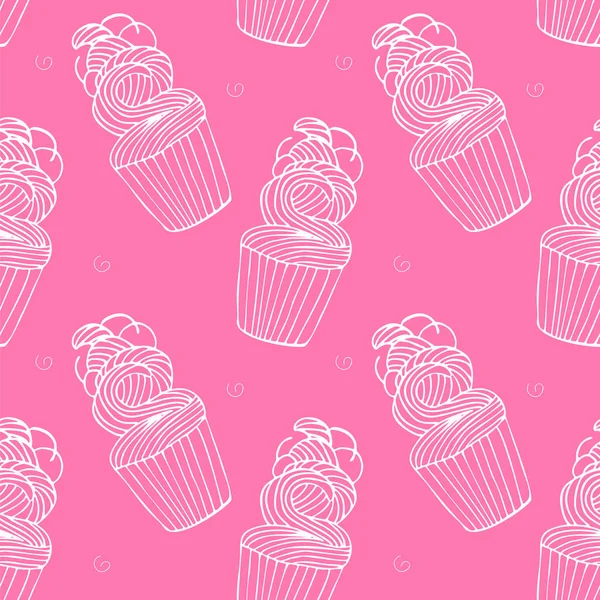 Seamless Pattern Cupcakes Hand Drawn Retro Style Vector — Stock Vector