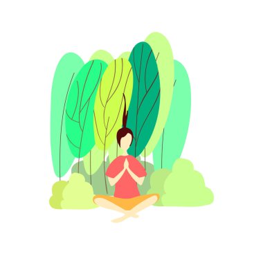 Yoga modern düz tasarım konsepti. Kadın yoga egzersiz dışında Park, yoga poz mu.