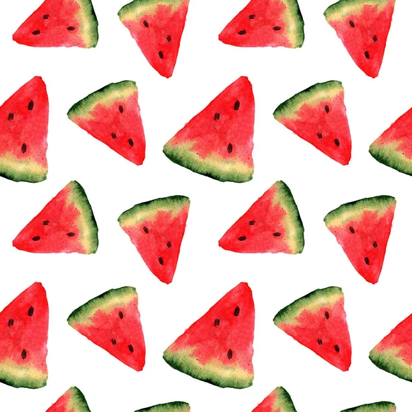 Aquarel Plakjes Watermeloenen Naadloos Herhalingspatroon Voorontwerp — Stockfoto