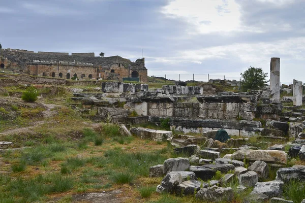 Ruins Ancient Roman City Hierapolis Located Hot Springs Pamukkale Turkey — Stock Photo, Image