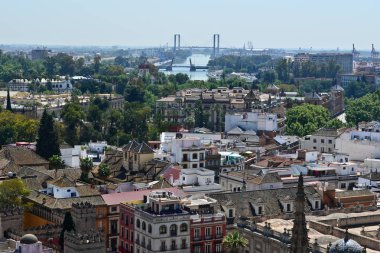 Panoramik Sevilla şehir Sevilla Katedrali Giralda Kulesi'nden