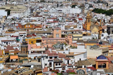 Panoramik Sevilla şehir Sevilla Katedrali Giralda Kulesi'nden