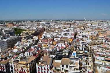 Panoramik Sevilla şehir Sevilla Katedrali Giralda Kulesi'nden