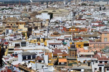Panoramik Sevilla şehir Sevilla Katedrali Giralda Kulesi'nden