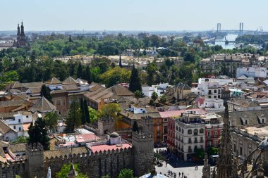 Panoramik Sevilla şehir Sevilla Katedrali Giralda Kulesi'nden