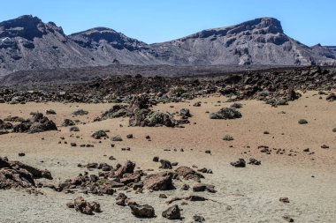 Teide Milli Parkı Montana Blanca araba park yakınındaki kayalık Peyzaj doğal bir görünüm
