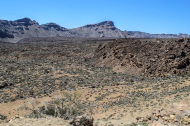 Teide Milli Parkı Montana Blanca araba park yakınındaki kayalık Peyzaj doğal bir görünüm