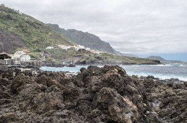 Garachico görünümünü liman, Garachico, Tenerife, Kanarya Adaları, İspanya