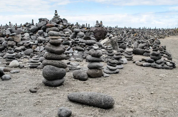 Stone piles ( Cairns) on Playa Jardin, Peurto de la Cruz, Tenerife, Canary Islands, Spain