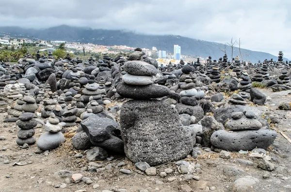 Stone piles ( Cairns) on Playa Jardin, Peurto de la Cruz, Tenerife, Canary Islands, Spain