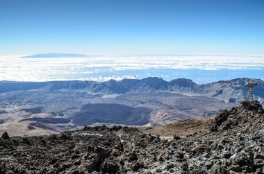 Lav araziyi Atlantik Okyanusu ile La Gomera ada için volkan Teide, Teide Milli Parkı, Tenerife, Kanarya Adaları, İspanya en Üstten Görünüm