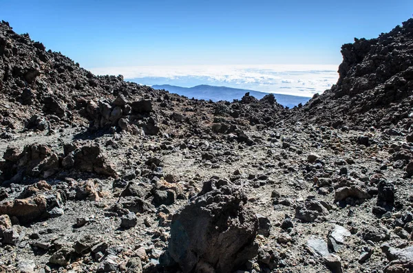 Widok Pola Lawy Oceanie Wyspę Gomera Szczytu Wulkanu Teide Park — Zdjęcie stockowe