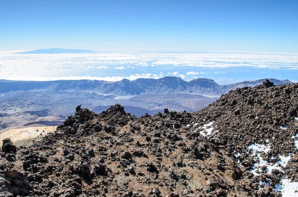 View Lava Field Atlantic Ocean Gomera Island Top Volcano Teide — Stock Photo, Image