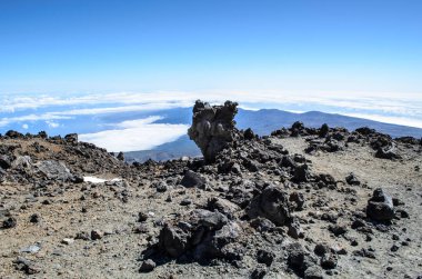 Lav araziyi Atlantik Okyanusu ile La Gomera ada için volkan Teide, Teide Milli Parkı, Tenerife, Kanarya Adaları, İspanya en Üstten Görünüm