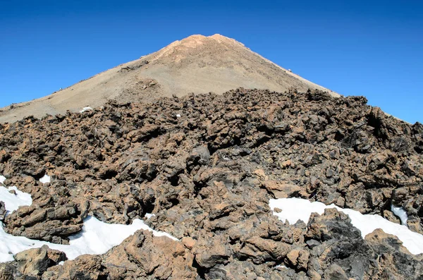 Krajobraz Wulkanicznej Lawy Wzdłuż Ścieżki Górskie Górnej Części Wulkan Teide — Zdjęcie stockowe