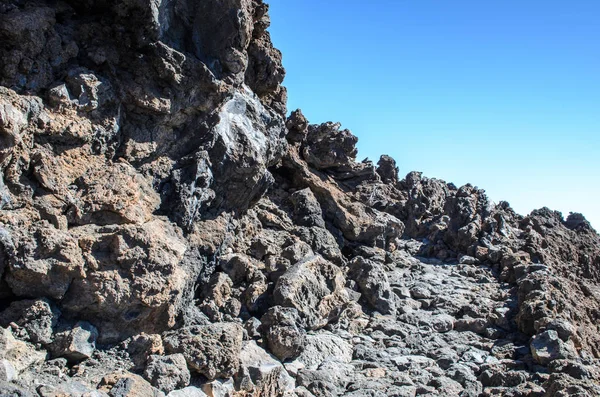 Vulkanische Lavalandschap Langs Het Bergpad Aan Bovenkant Van Vulkaan Teide — Stockfoto