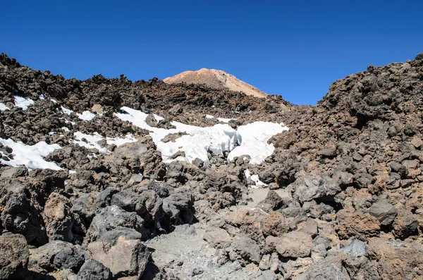 Vulkanische Lavalandschap Langs Het Bergpad Aan Bovenkant Van Vulkaan Teide — Stockfoto