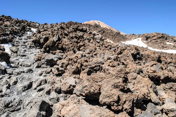 火山の溶岩火山テイデの上部山の道に沿って風景 — ストック写真