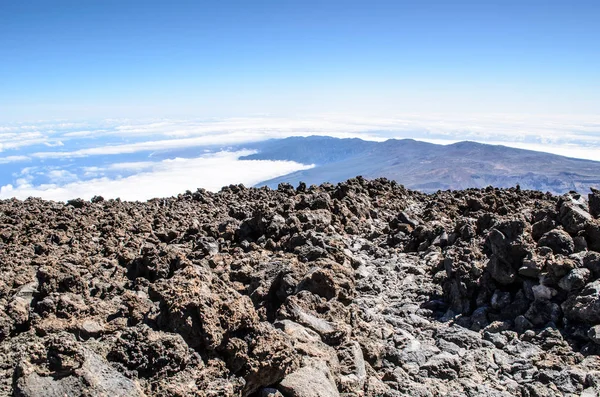 Uma Vista Sobre Campo Lava Para Oceano Atlântico Com Ilha — Fotografia de Stock