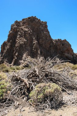 Mirador Llano de Ucanca gözlem güvertesi, Teide Ulusal Parkı, Tenerife, Kanarya Adaları, Ispanya 'dan Teide lav alanı arasında bir görünüm